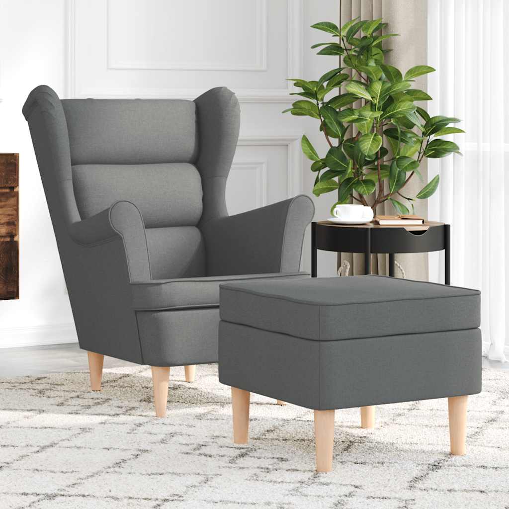 Fauteuil met voetenbankje stof donkergrijs