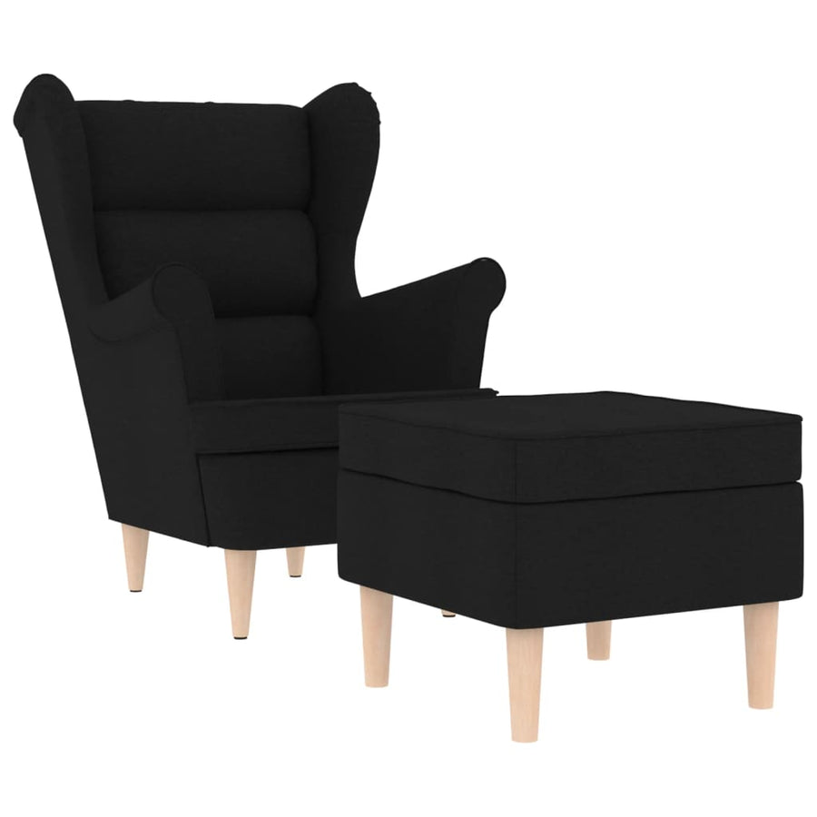 Fauteuil met voetenbankje stof zwart