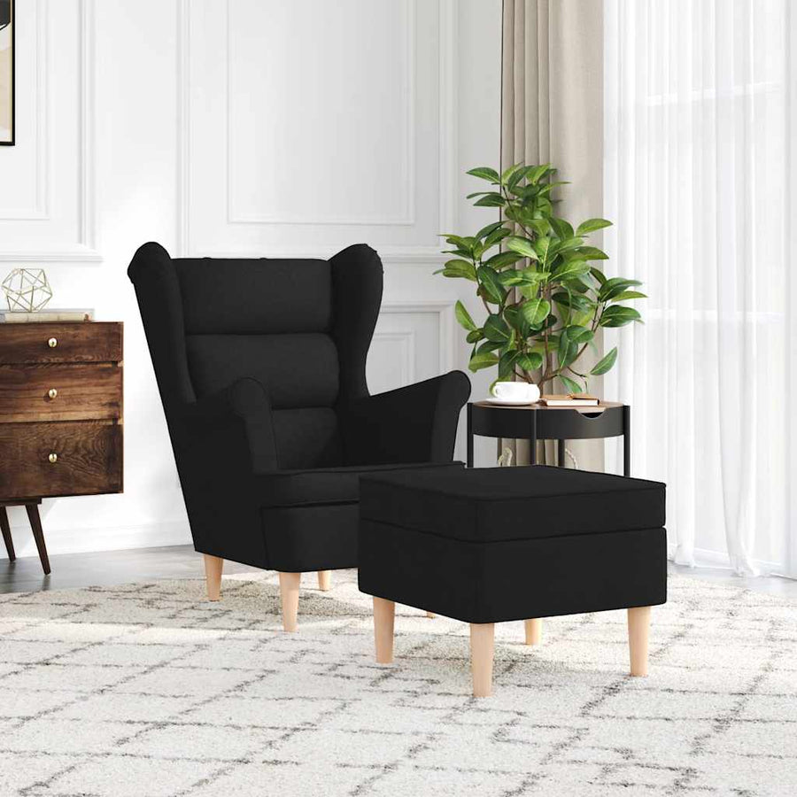 Fauteuil met voetenbankje stof zwart