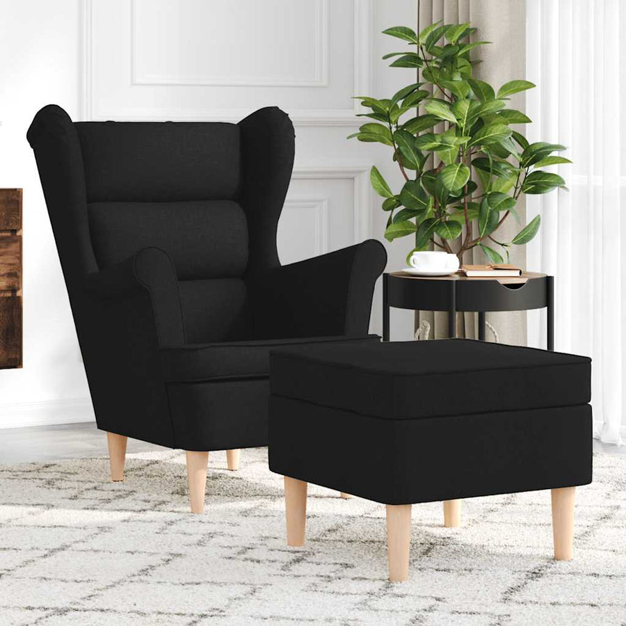 Fauteuil met voetenbankje stof zwart