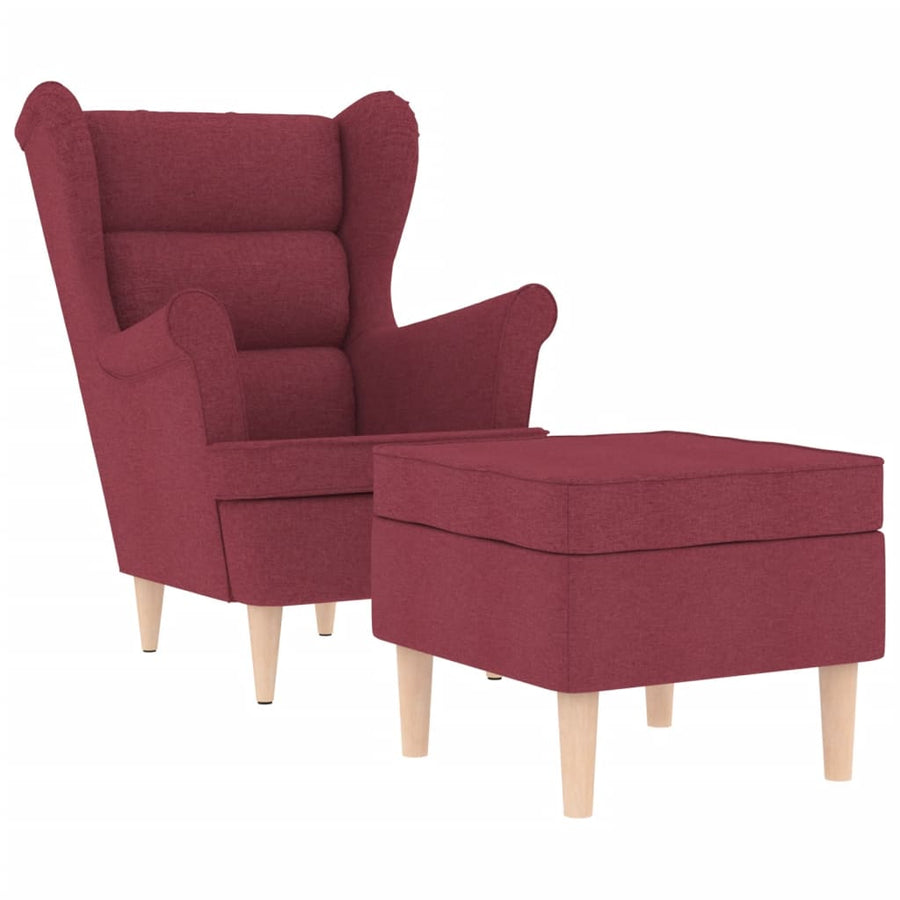 Fauteuil met voetenbankje stof wijnrood