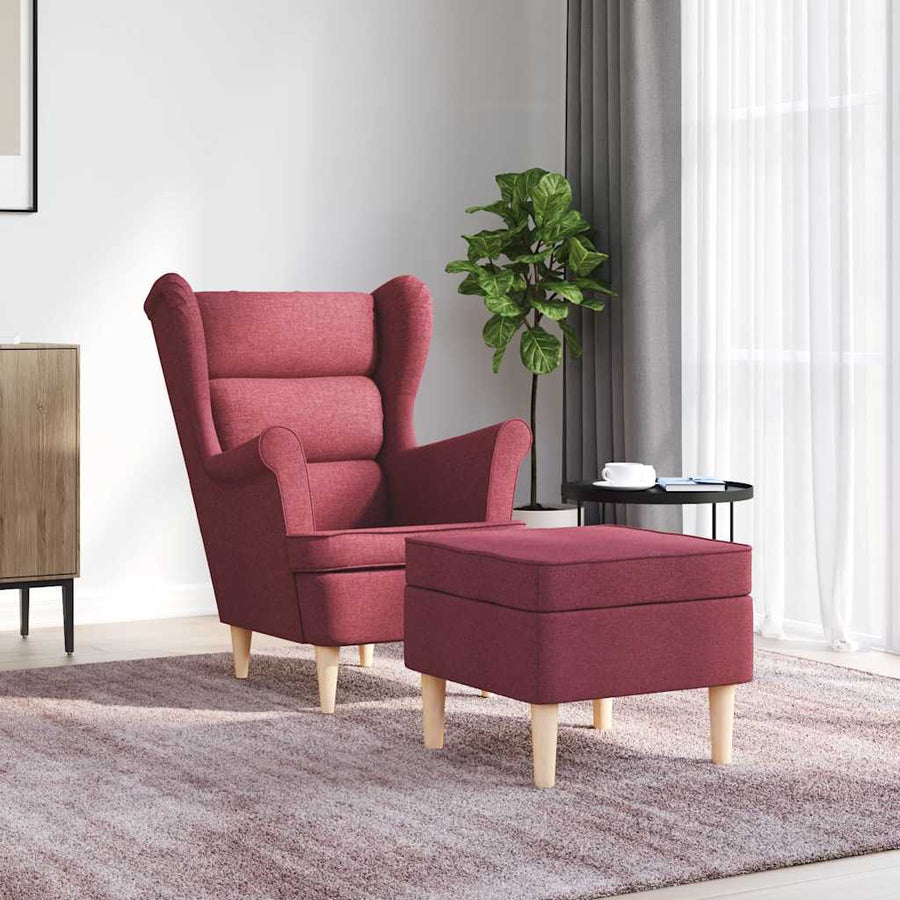 Fauteuil met voetenbankje stof wijnrood