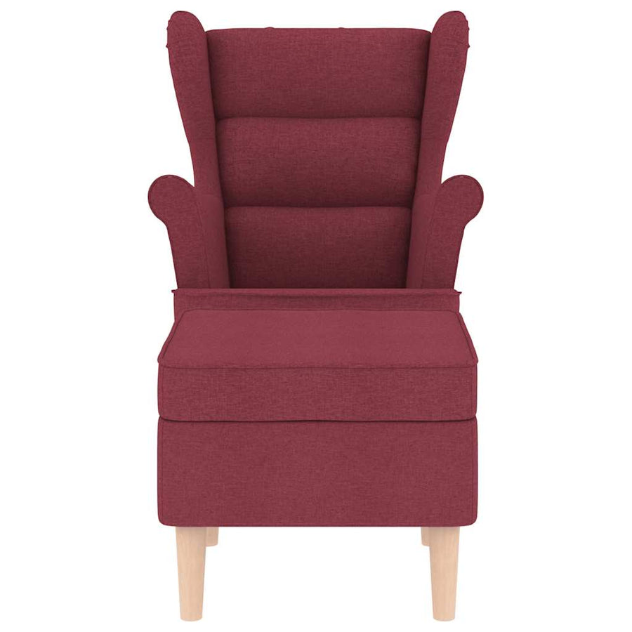 Fauteuil met voetenbankje stof wijnrood