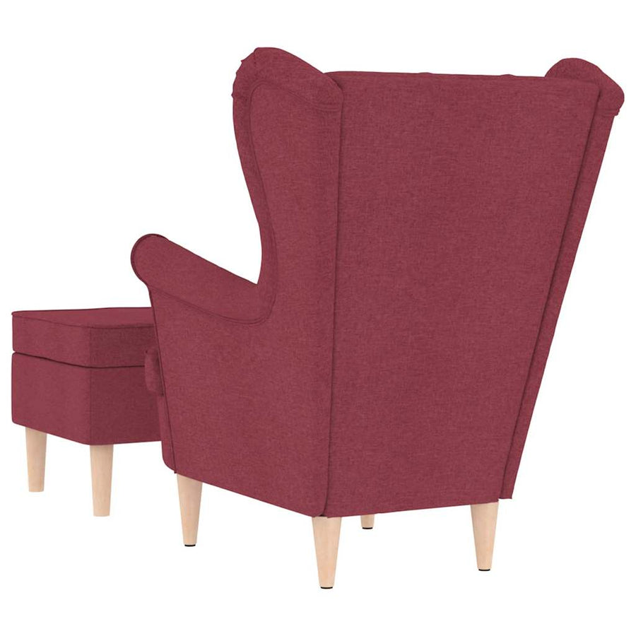 Fauteuil met voetenbankje stof wijnrood