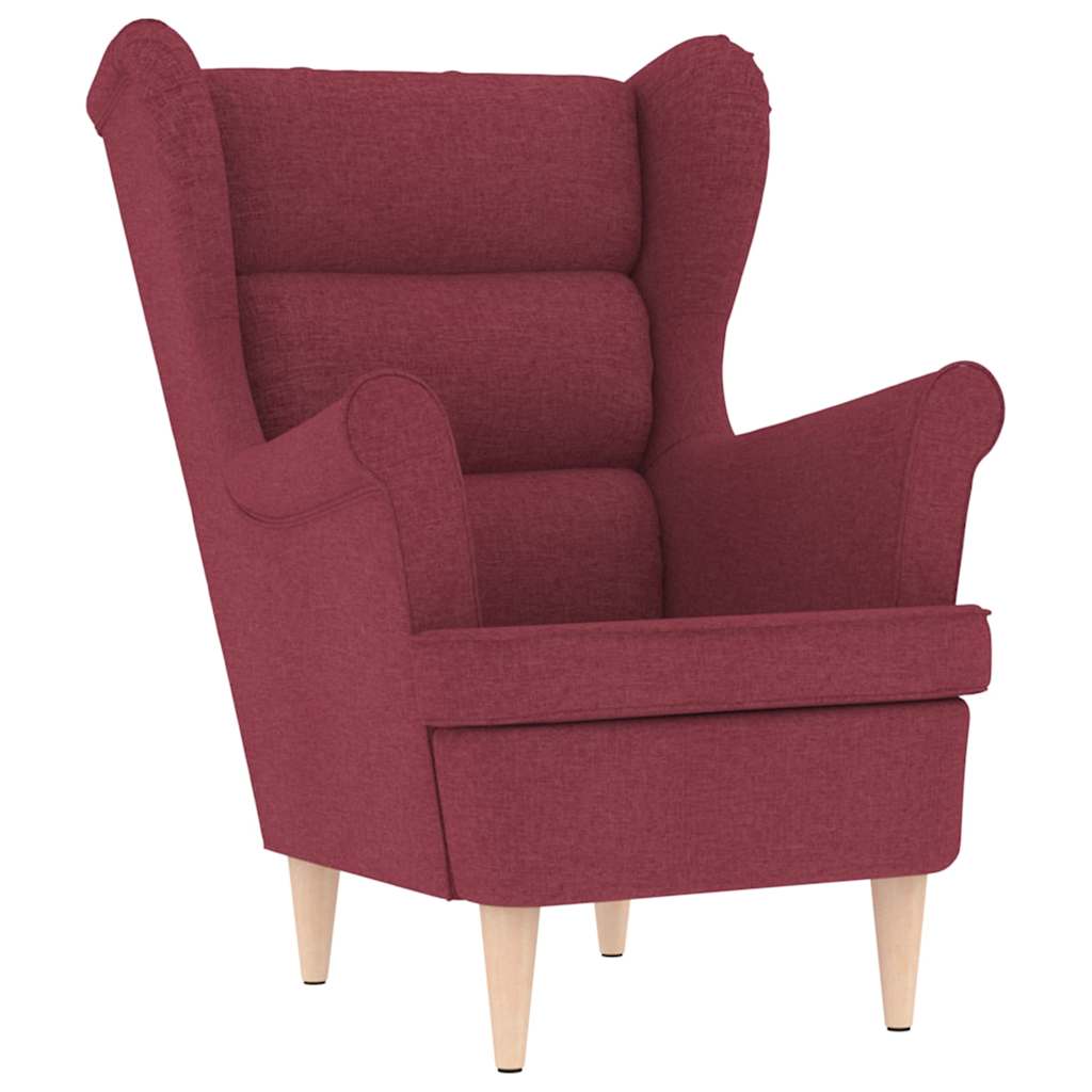 Fauteuil met voetenbankje stof wijnrood