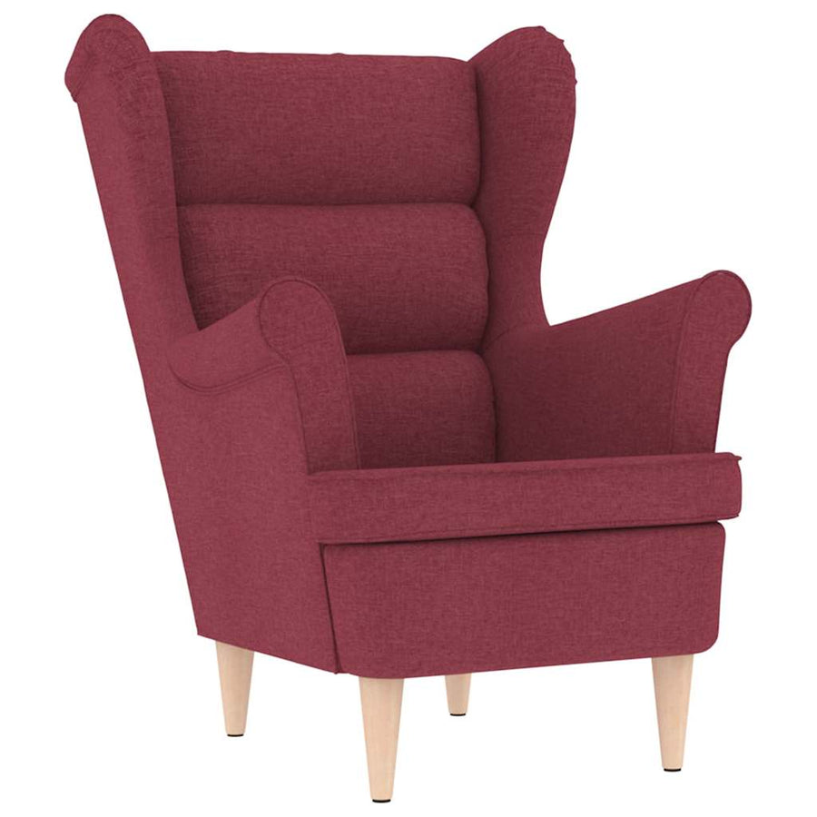 Fauteuil met voetenbankje stof wijnrood