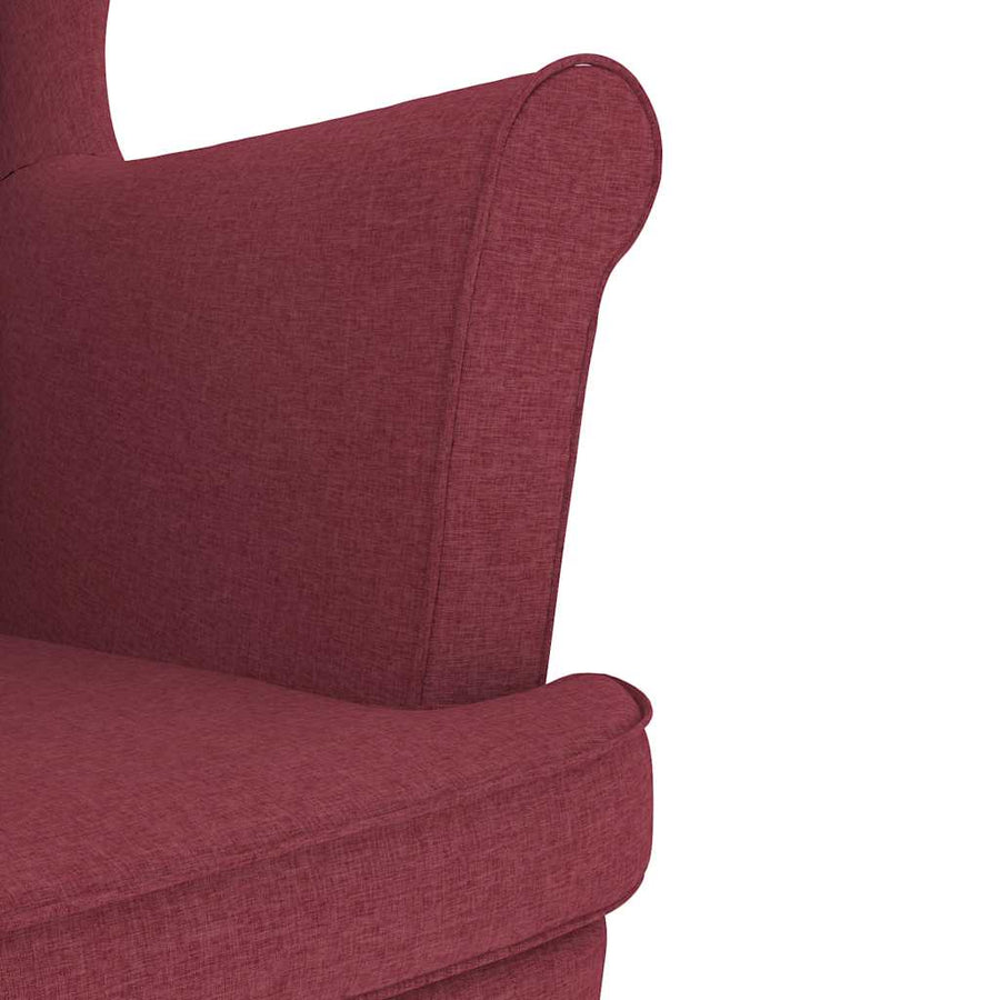 Fauteuil met voetenbankje stof wijnrood