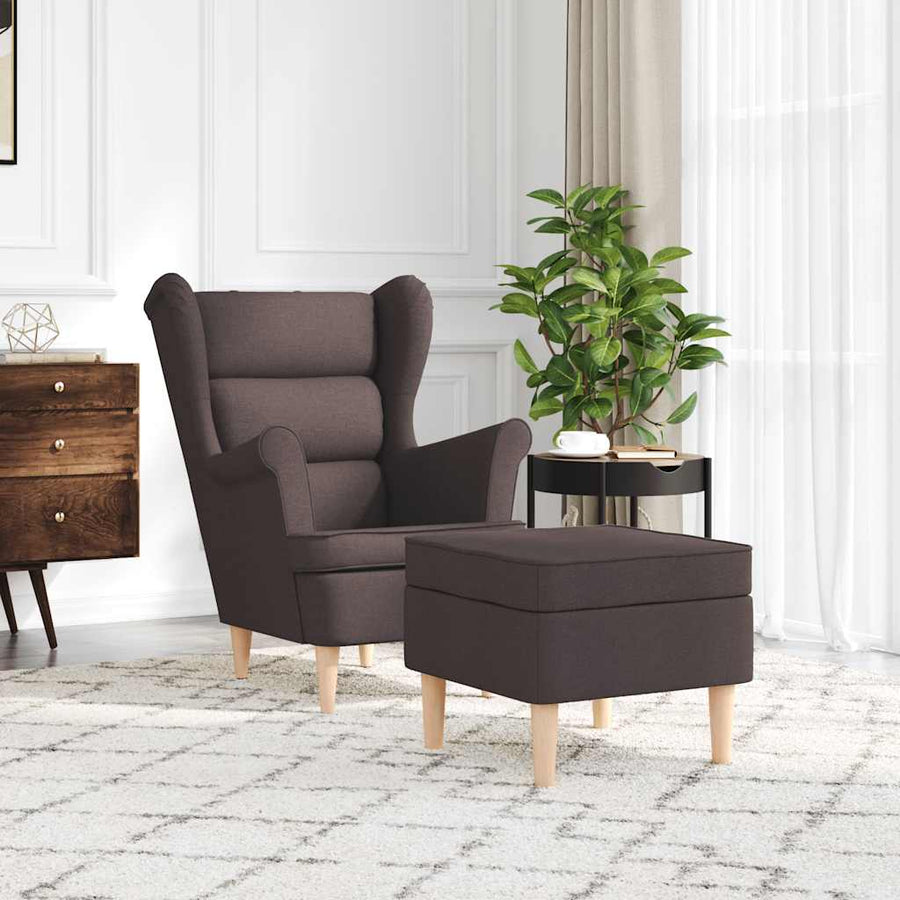 Fauteuil met voetenbankje stof donkerbruin