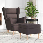 Armchair with footstool dark brown fabric
