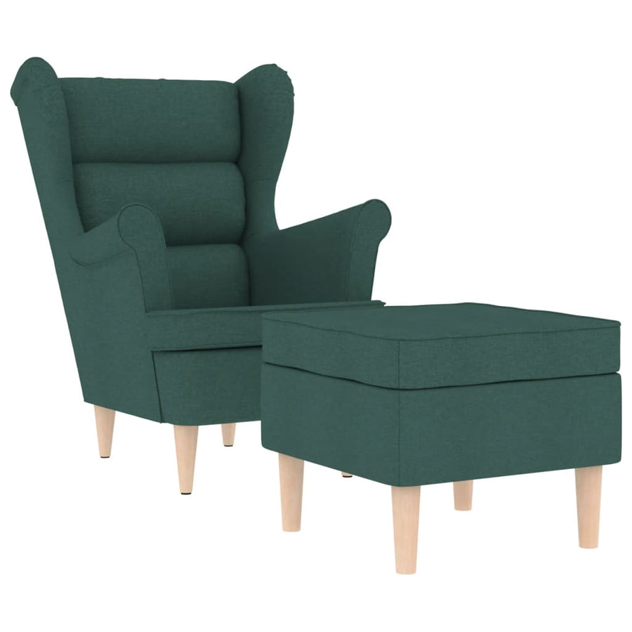 Fauteuil met voetenbankje stof donkergroen