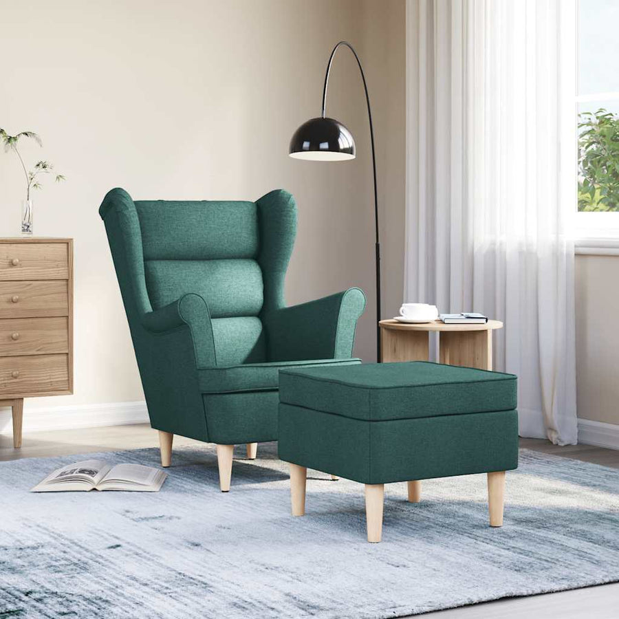 Fauteuil met voetenbankje stof donkergroen