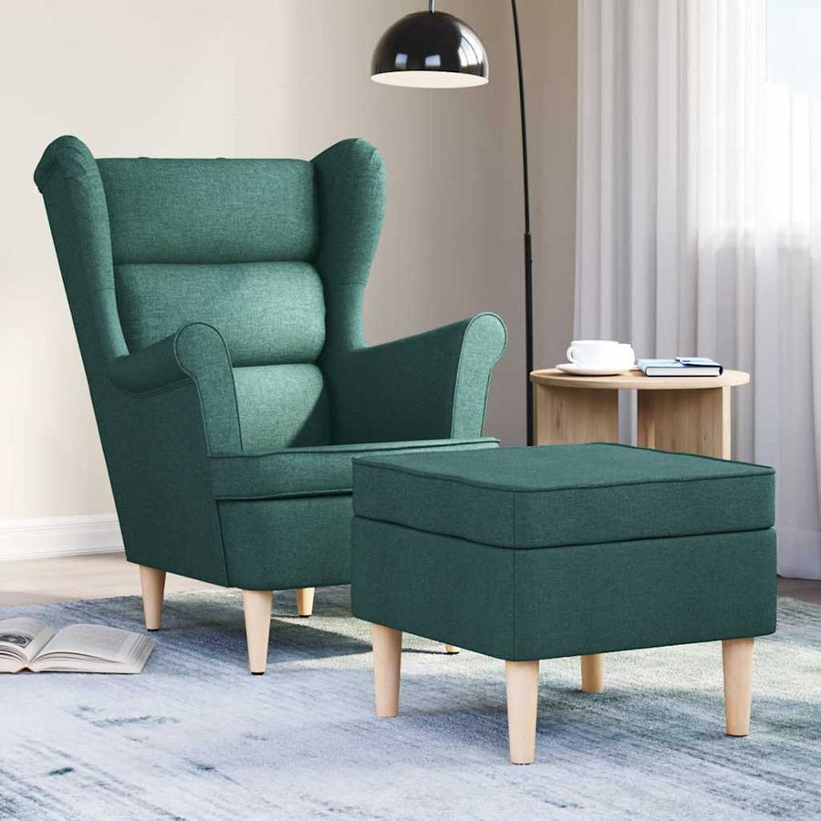Fauteuil met voetenbankje stof donkergroen