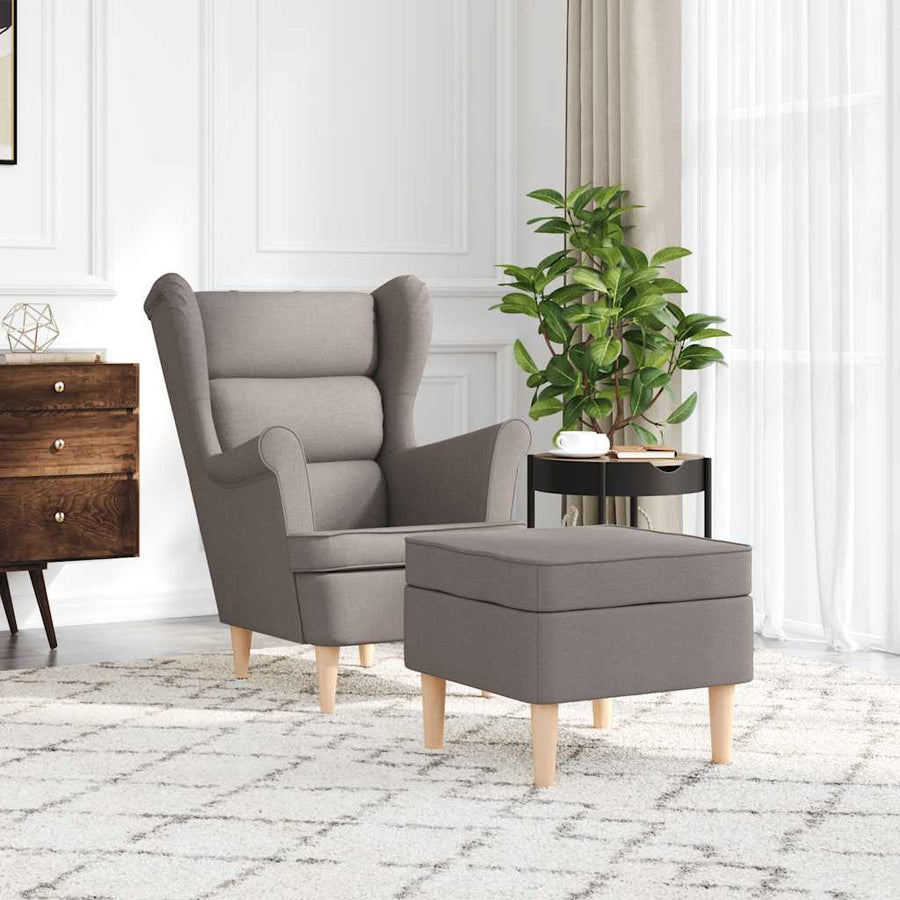Fauteuil met voetenbankje stof taupe