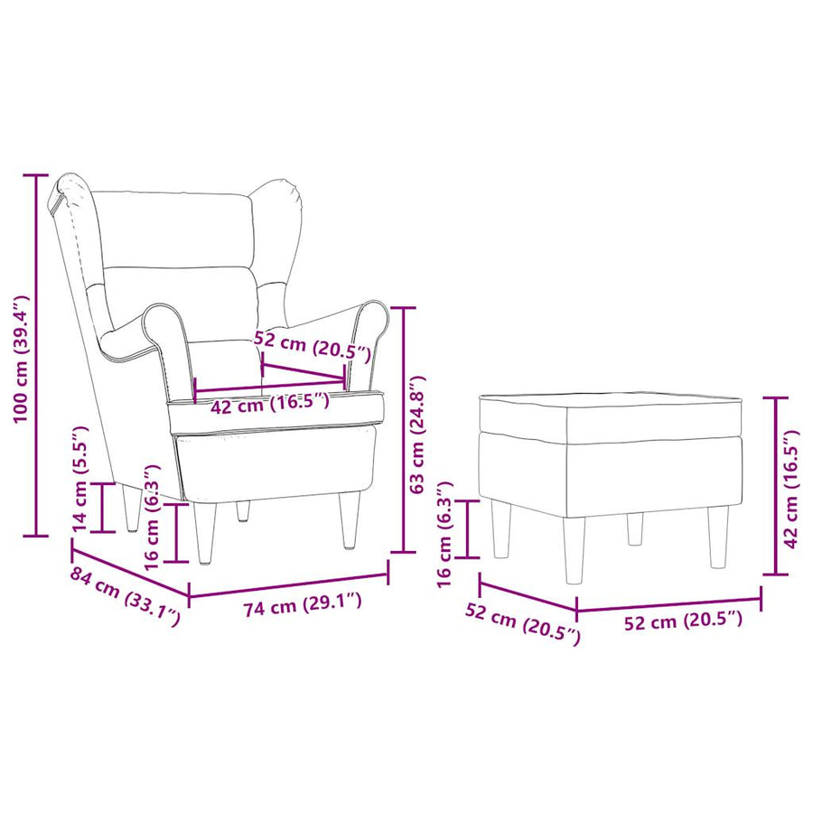 Fauteuil met voetenbankje stof taupe