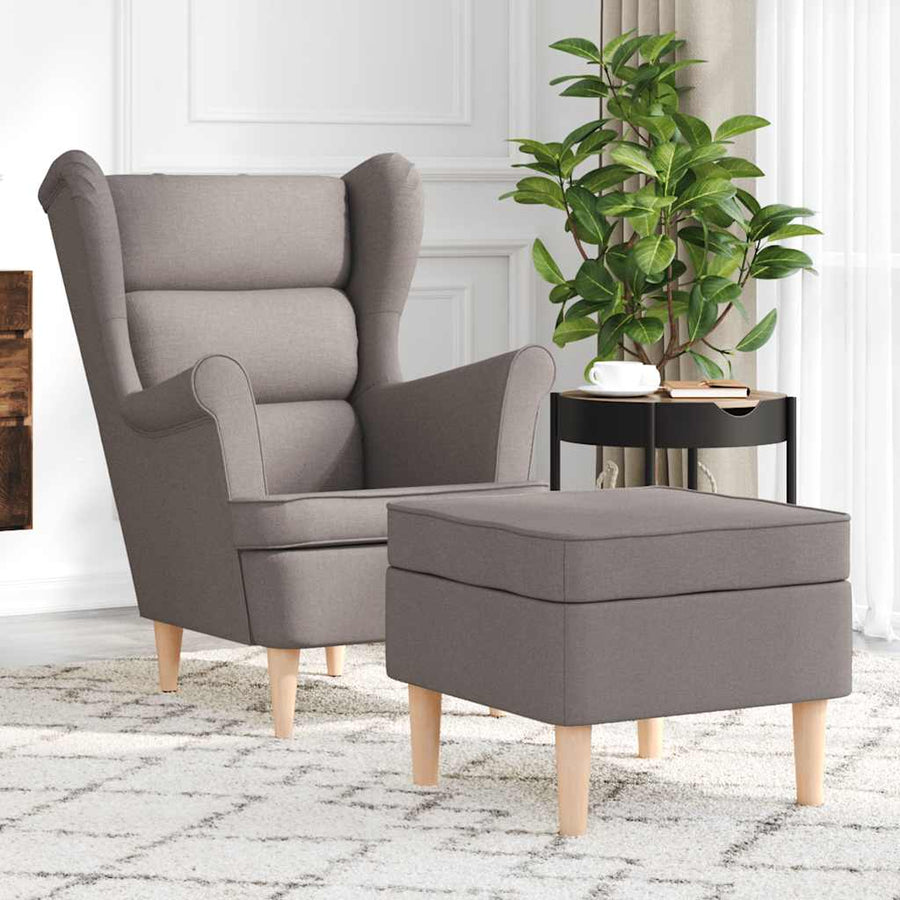 Fauteuil met voetenbankje stof taupe