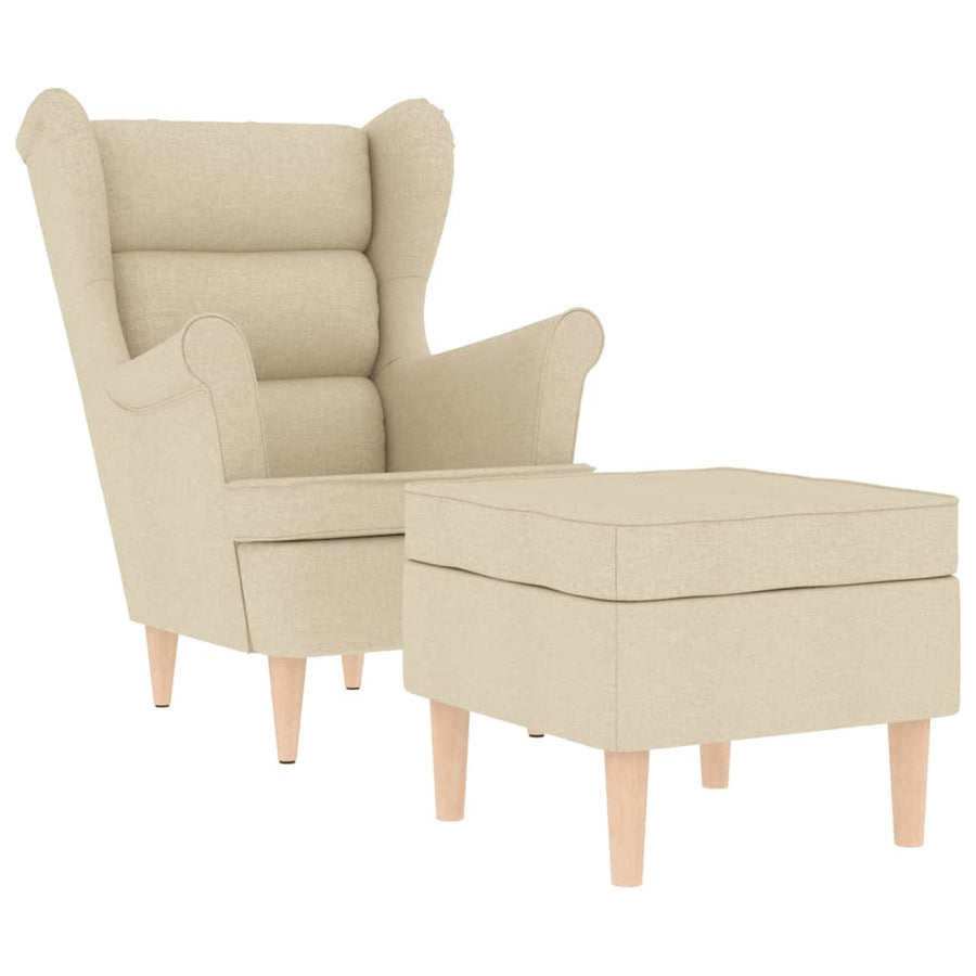 Fauteuil met voetenbankje stof crèmekleurig