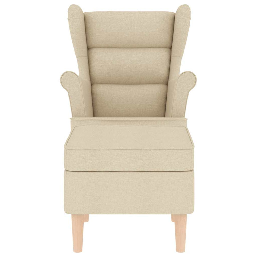 Fauteuil met voetenbankje stof crèmekleurig