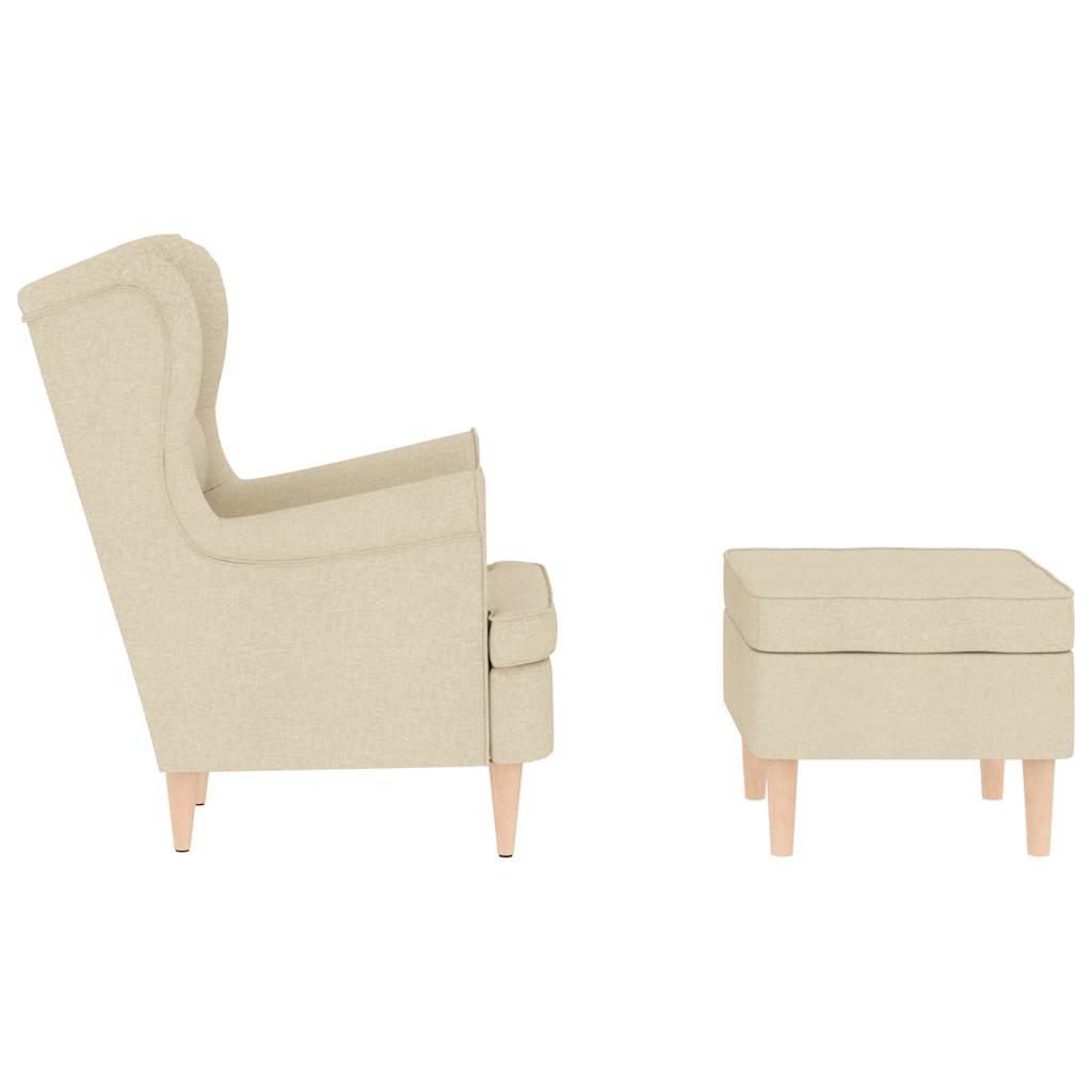 Fauteuil met voetenbankje stof crèmekleurig