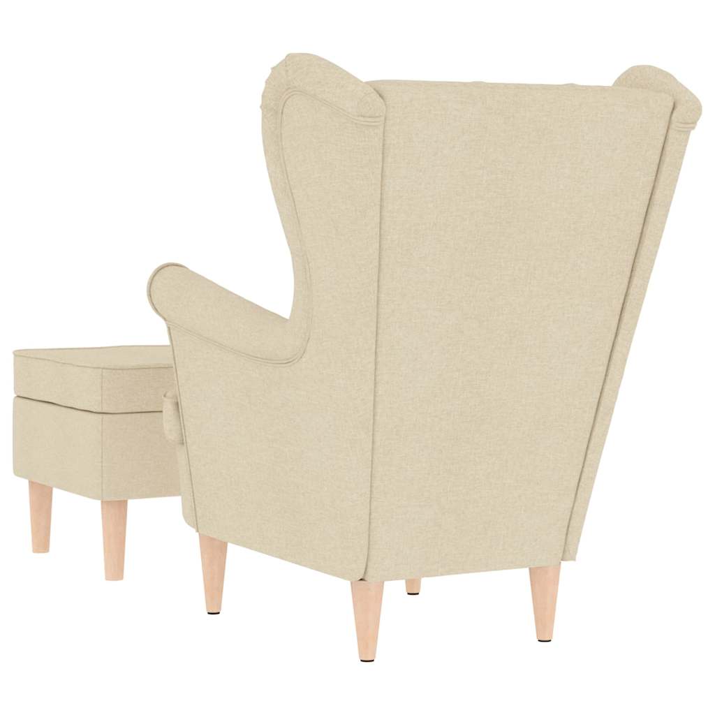 Fauteuil met voetenbankje stof crèmekleurig