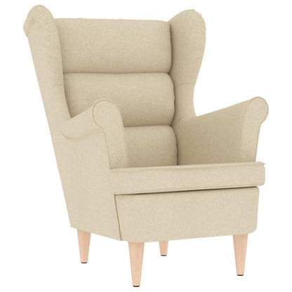 Fauteuil met voetenbankje stof crèmekleurig