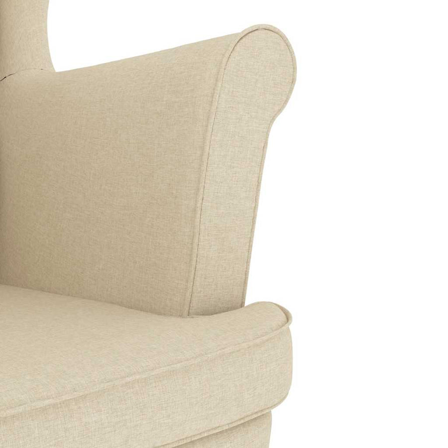 Fauteuil met voetenbankje stof crèmekleurig
