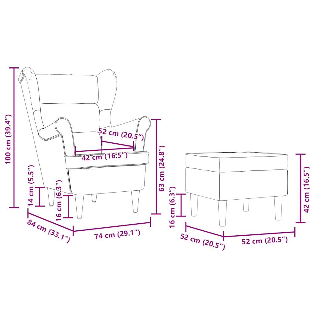 Fauteuil met voetenbankje stof crèmekleurig