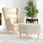 Armchair with footstool, cream fabric