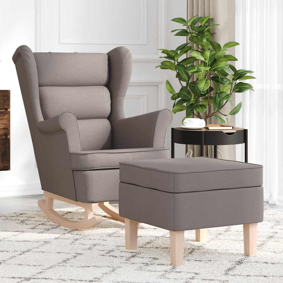 Schommelstoel met voetenbank stof taupe