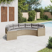 Halfronde tuinbank poly rattan beige met kussens