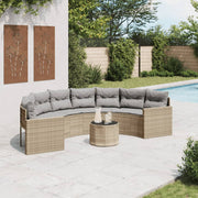 Tuinbank halfrond poly rattan beige met tafel en kussens