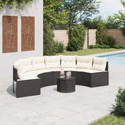 Tuinbank halfrond poly rattan zwart met tafel en kussens