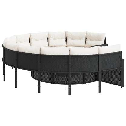 Tuinbank met kussens rond poly rattan zwart