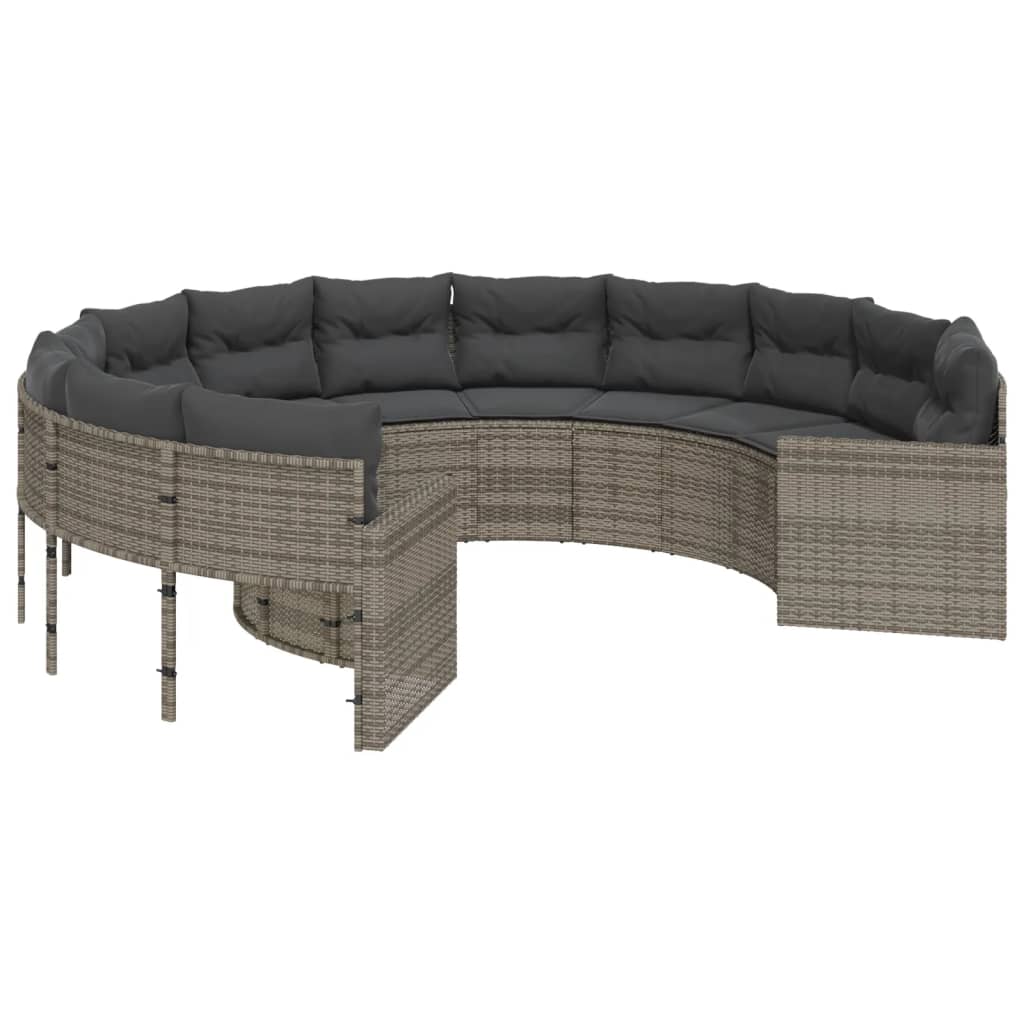 Tuinbank met kussens rond poly rattan grijs
