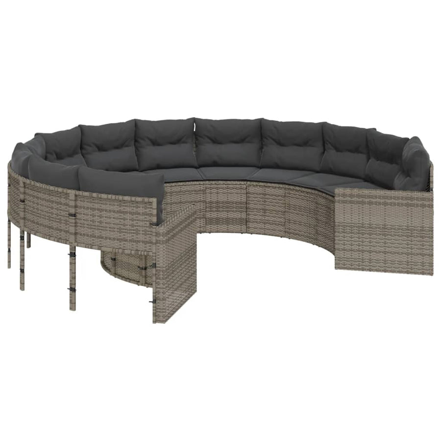 Tuinbank met kussens rond poly rattan grijs