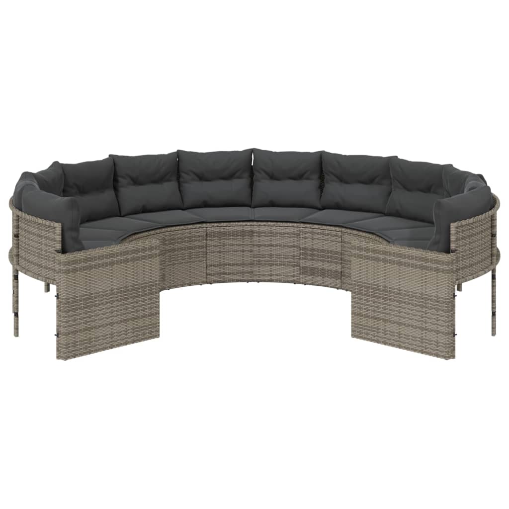 Tuinbank met kussens rond poly rattan grijs