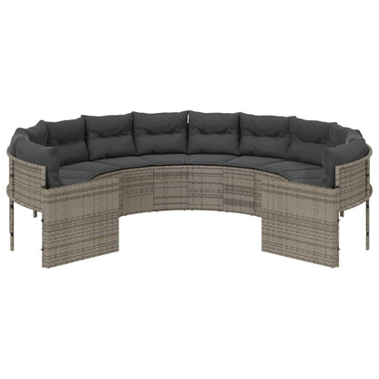 Tuinbank met kussens rond poly rattan grijs