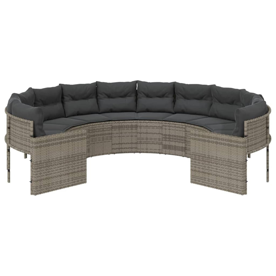 Tuinbank met kussens rond poly rattan grijs