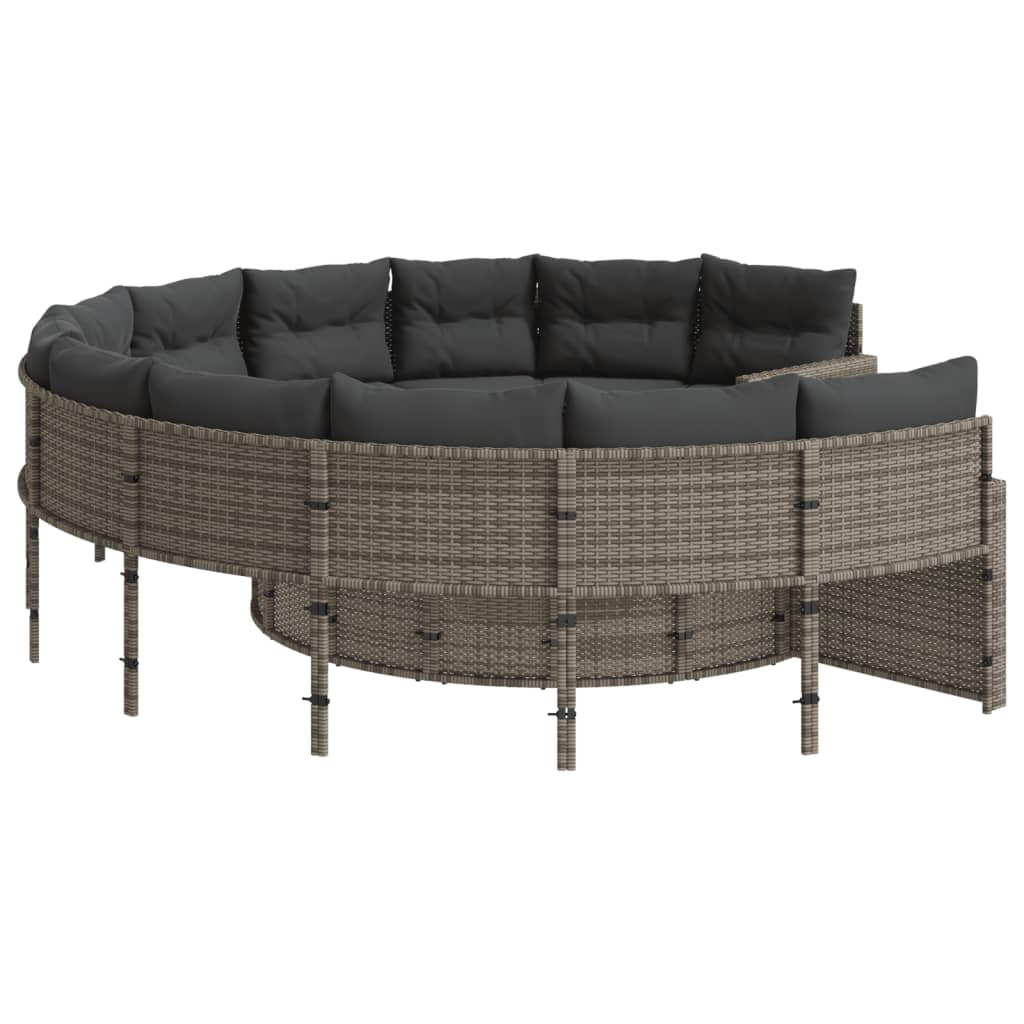 Tuinbank met kussens rond poly rattan grijs