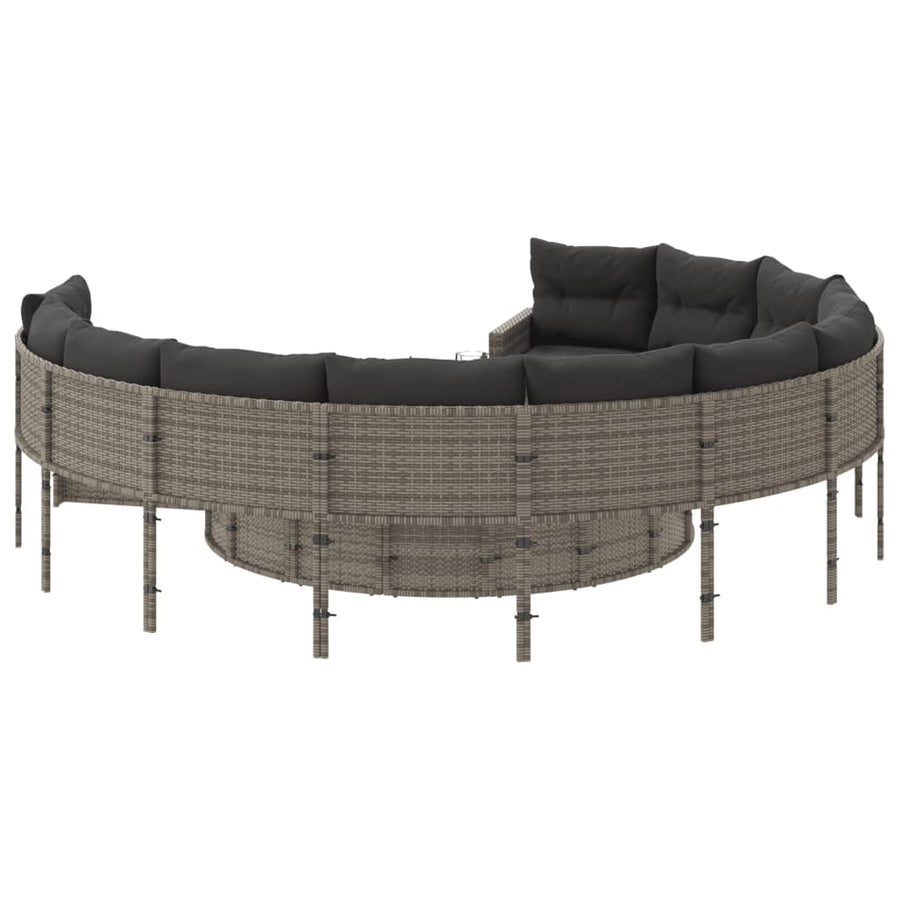 Tuinbank met kussens rond poly rattan grijs