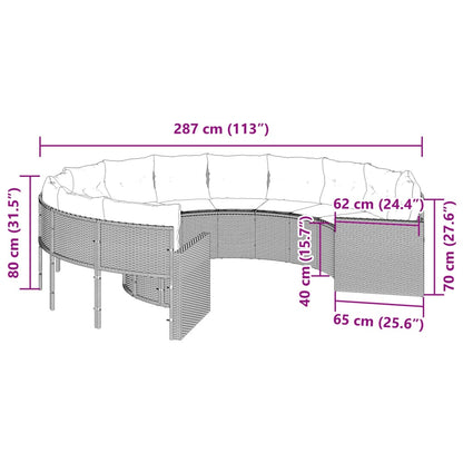 Tuinbank met kussens rond poly rattan grijs