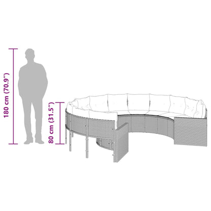 Tuinbank met kussens rond poly rattan grijs