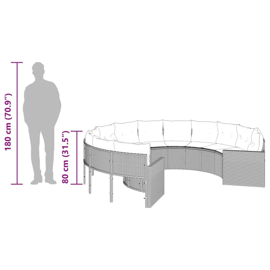 Tuinbank met kussens rond poly rattan grijs