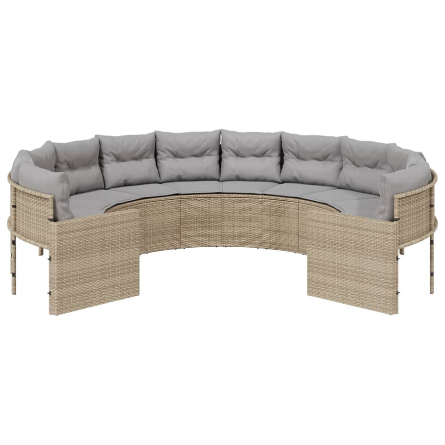 Tuinbank met kussens rond poly rattan beige