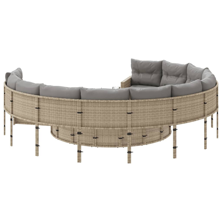 Tuinbank met kussens rond poly rattan beige