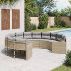 Garden bench with cushions round poly rattan beige