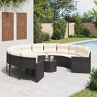 Tuinbank rond poly rattan zwart met tafel en kussens