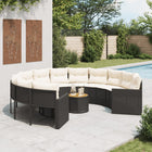 Tuinset poly rattan rond zwart met tafel en kussens