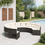 Tuinbank rond poly rattan zwart met kussens
