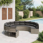 Garden bench with cushions round poly rattan grey