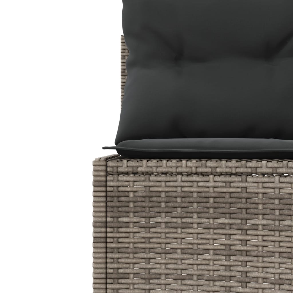 Tuinbank met tafel en kussens rond poly rattan grijs